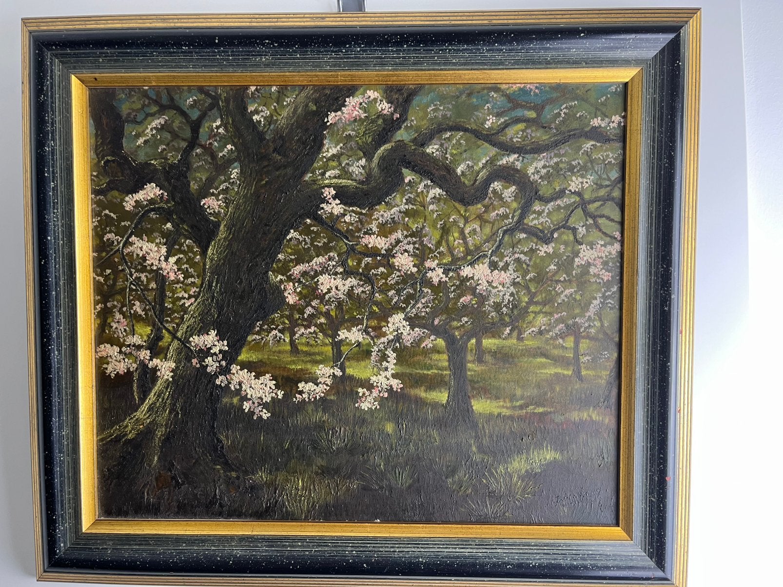 Bern. Dons – olieverf op paneel – bloeiende boomgaard, Antiquités & Art, Enlèvement ou Envoi, Peinture à l'huile, Panneau, Paysage