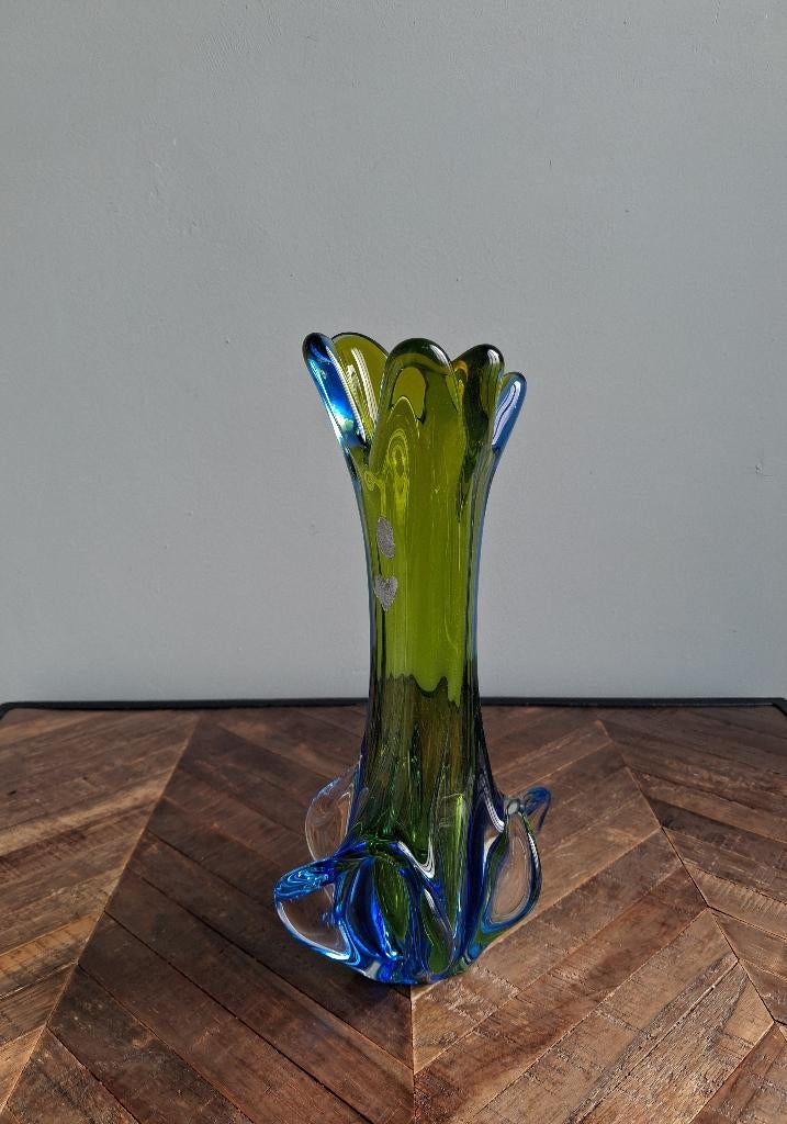 Murano vaas groen blauw, Ophalen of Verzenden
