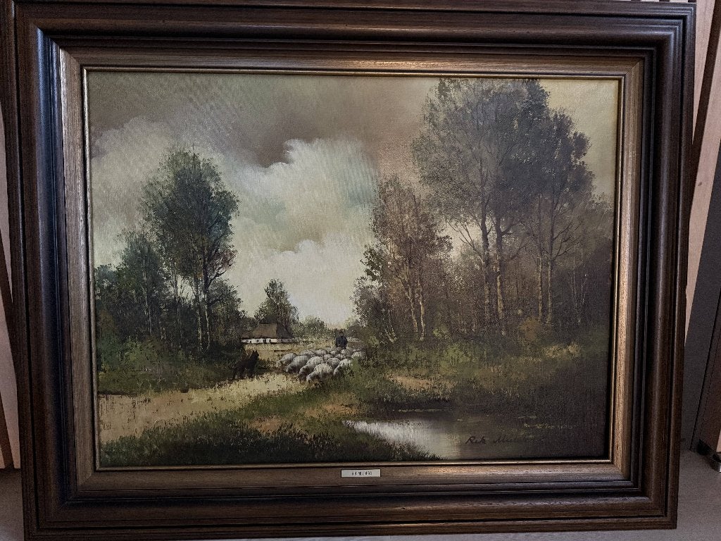 Schilderij Rik Mulders Herder met kudde op weg naar het dorp, Antiek en Kunst, Ophalen