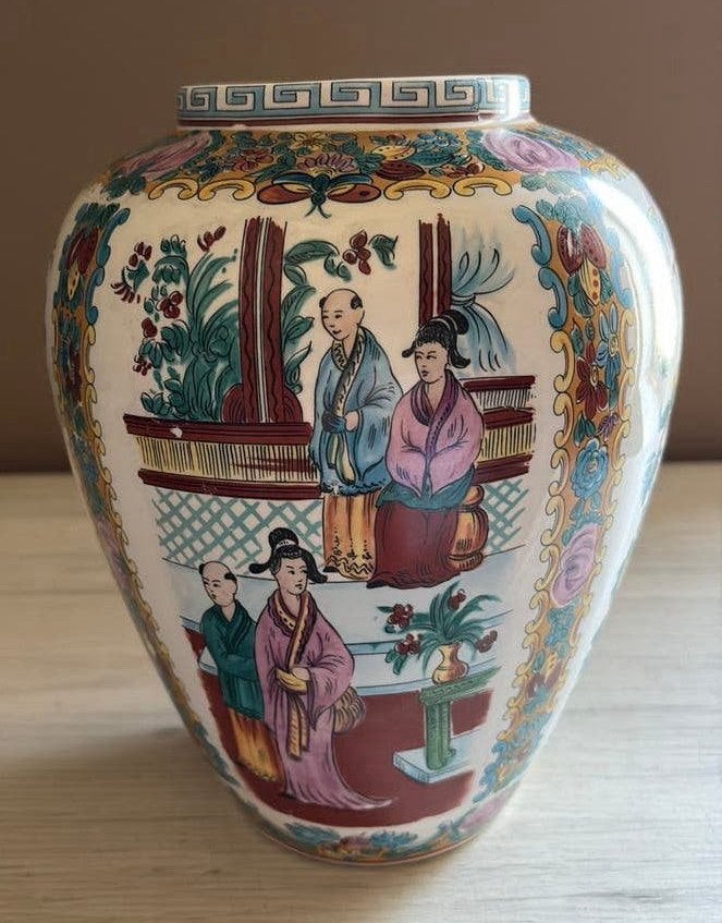 Vintage Chinese Gemberpot / Dekselvaas Famille Rose  H 24 cm, Antiek en Kunst, Ophalen of Verzenden
