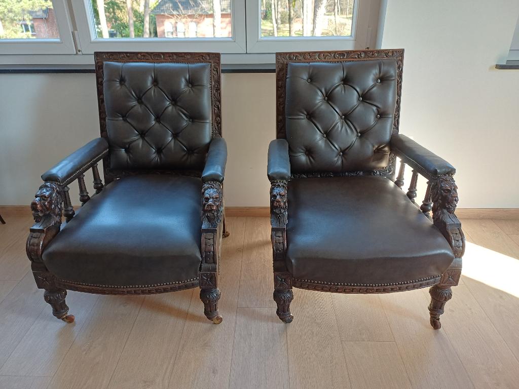 Paar Antieke Bibliotheekstoelen 19de eeuw Leeuwenkoppen, Ophalen