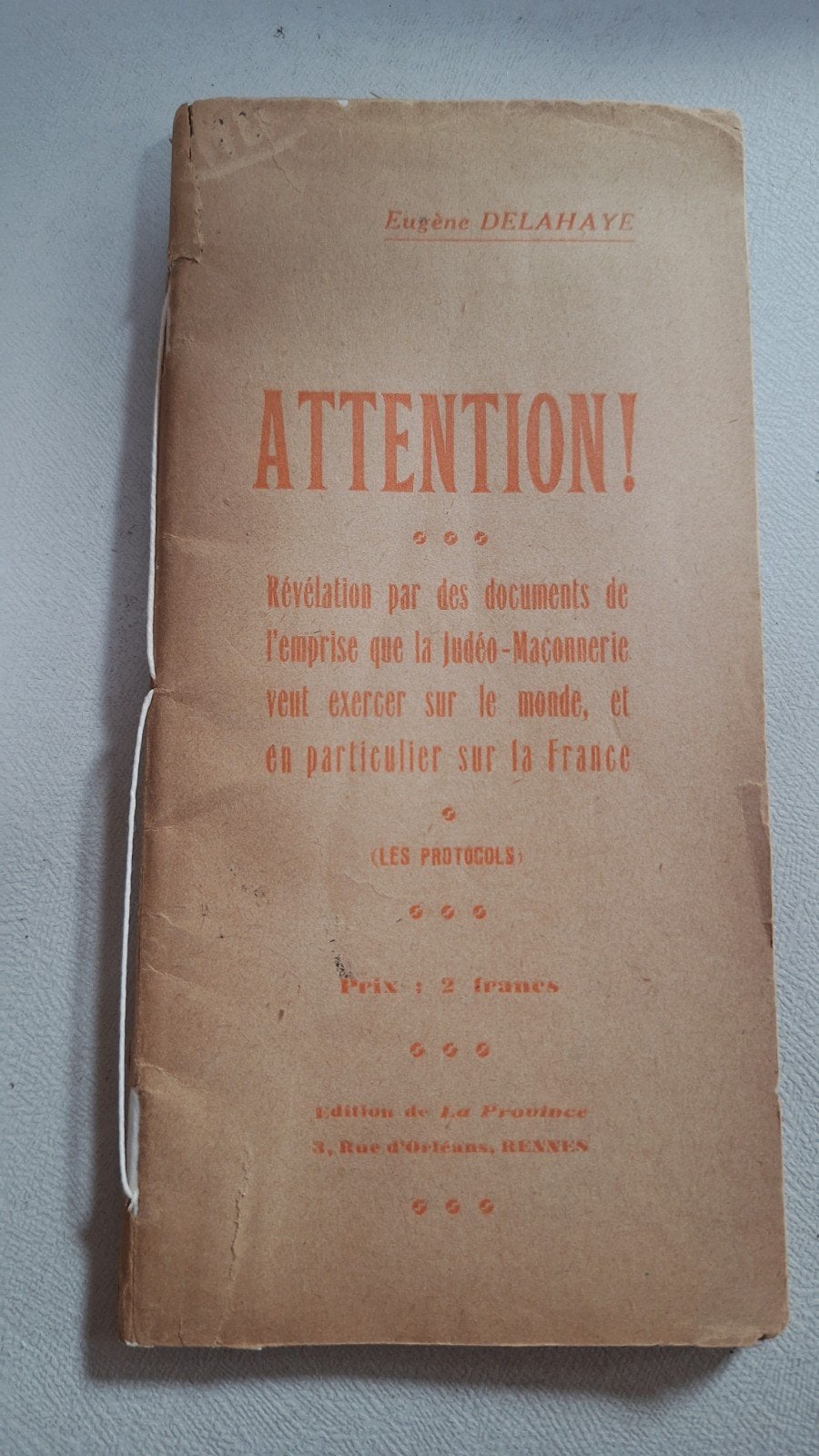 Brochure du style Protocole Sages de Sion/ Franc Maçonnerie, Enlèvement ou Envoi