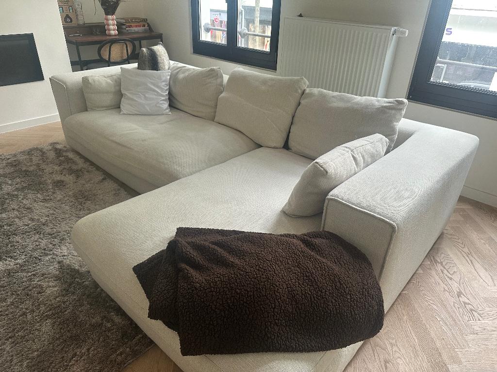 Chaise d'angle blanche avec chaise longue, Maison & Meubles, Canapés | Salons, Utilisé, Banc d'angle, Quatre personnes ou plus