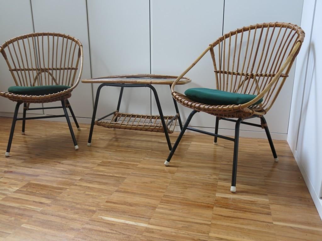 rotan stoelenset Rohe Noordwolde + tafel jaren 70, Ophalen, Gebruikt, Rotan, Stoel