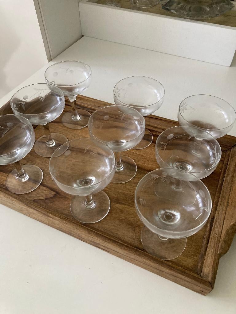 vintage 9 champagnecoupes met floraal patroon, Ophalen of Verzenden