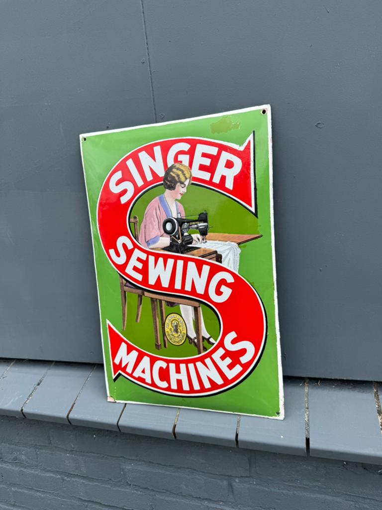 Singer emaille reclamebord klein formaat, Ophalen of Verzenden, Gebruikt, Reclamebord