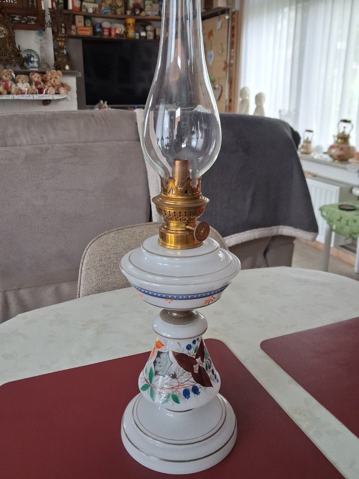 Opaline olielamp met christal glas, Antiek en Kunst, Ophalen