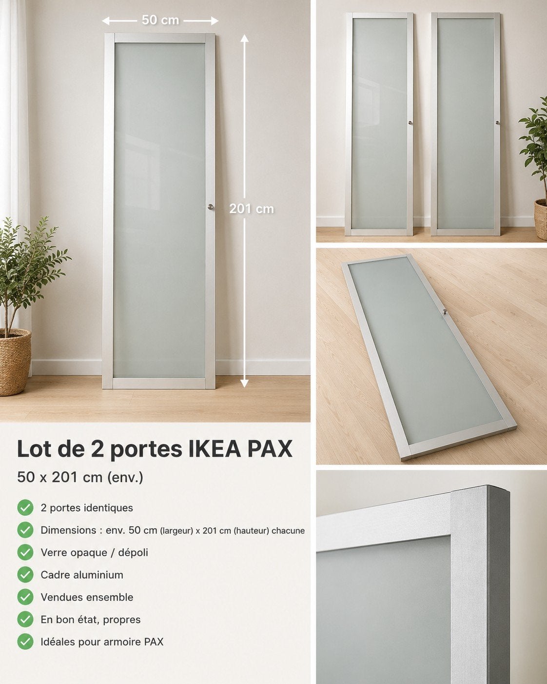 portes Ikea Pax Complément 2 pièces.
