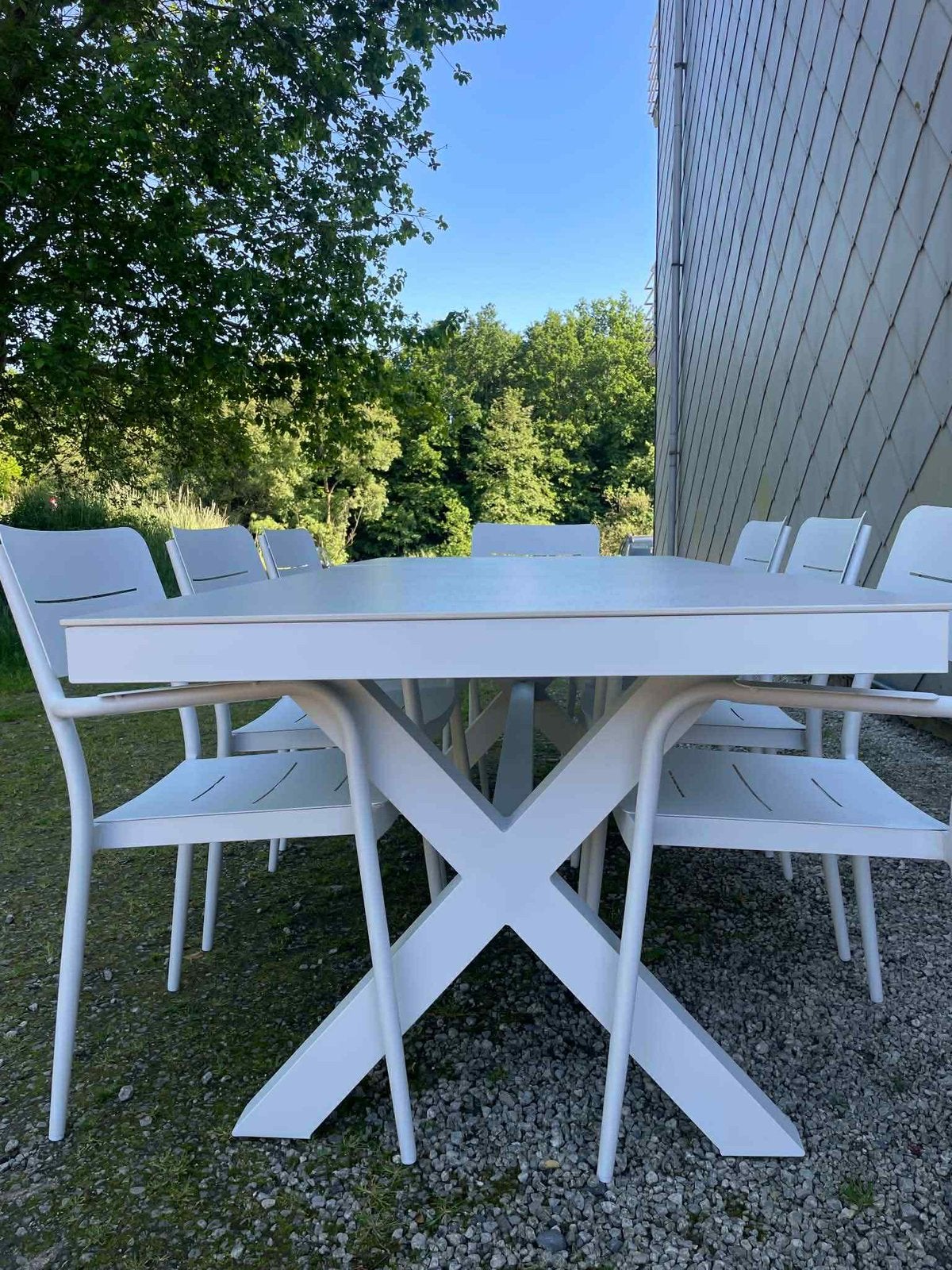 Complete witte tuinset keramische blad in uitstekende staat, Tuin en Terras, Ophalen, Zo goed als nieuw, Aluminium