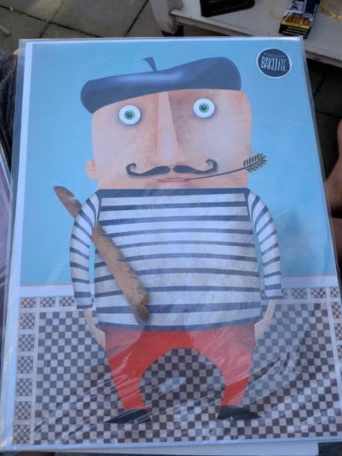 Franse man met baret en stokbrood poster, Rechthoekig Staand, Nieuw, Ophalen of Verzenden, A1 t/m A3