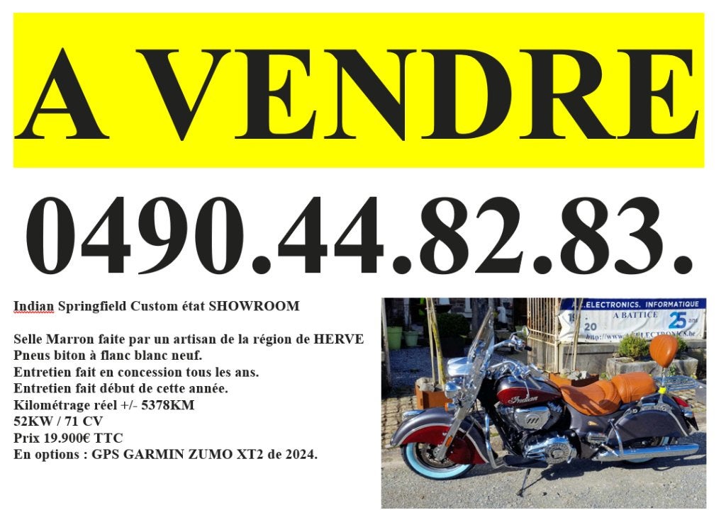 MOTO INDIAN, Motos, Motos | Harley-Davidson, Particulier, Tourisme, plus de 35 kW, 2 cylindres, Permis Moto A2 minimum, Manuelle