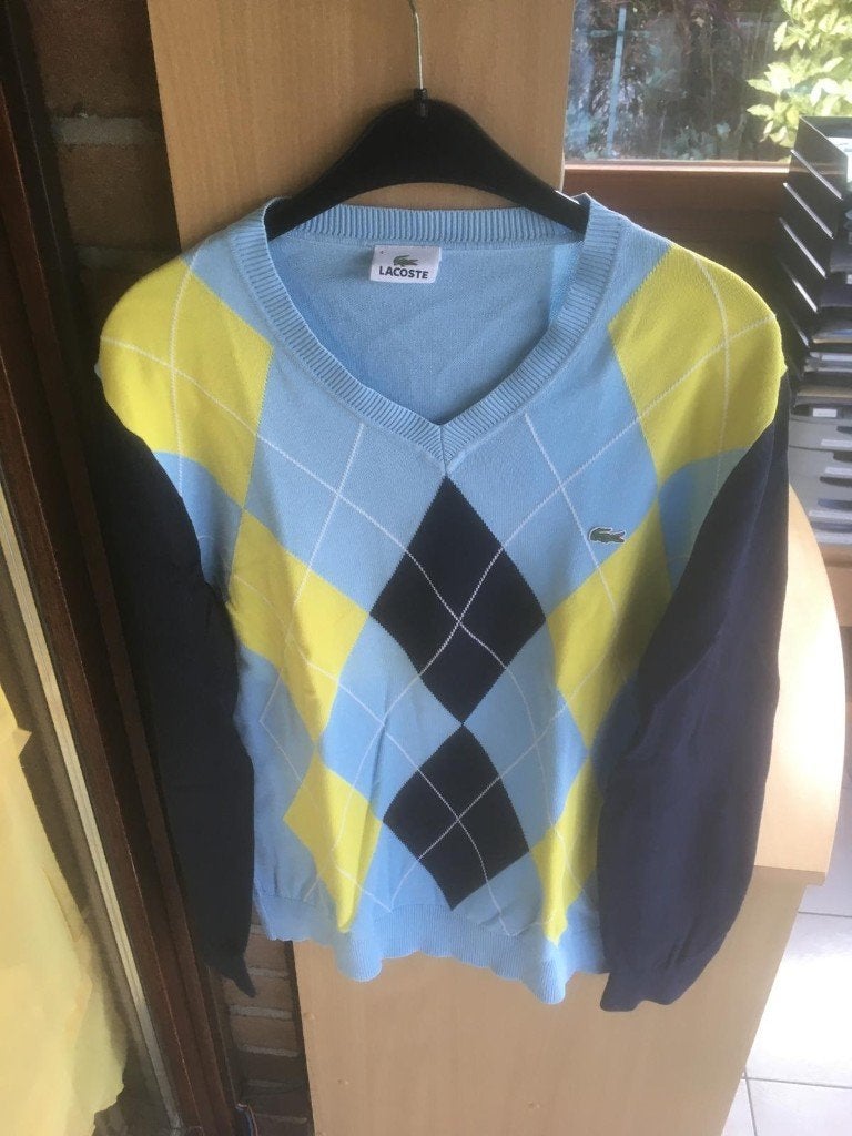 Lacoste trui, maat 4 (m) blauwe en gele ruitjes, Lacoste, Nieuw, Ophalen of Verzenden, Maat 48/50 (M)