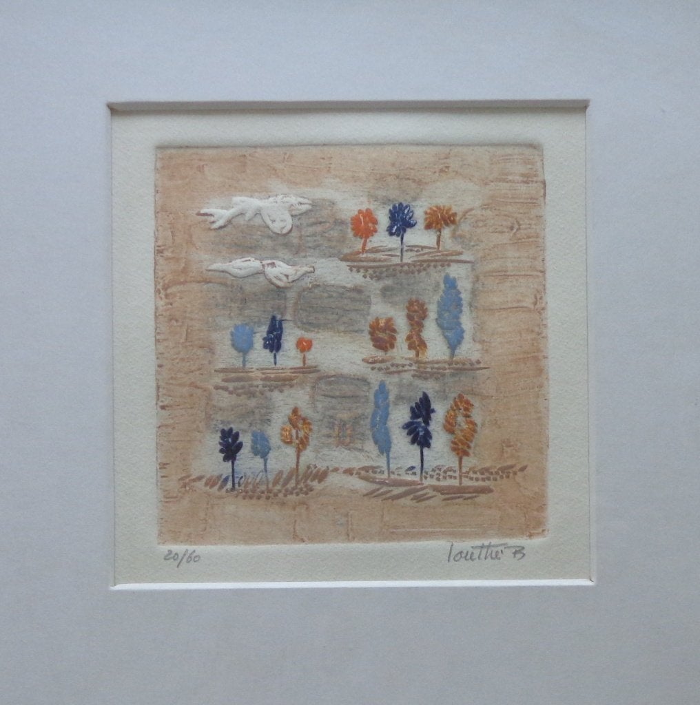 LOUTTRE B. / PAYSAGE AUX ARBRES / KLEURETS / 38x37cm KADER, Numéroté, Enlèvement ou Envoi, Abstrait, Eau-forte
