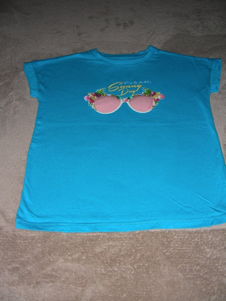 Turquoise t-shirt korte mouwen, Filou & Friends, 8 jaar, 128, Kinderen en Baby's, Kinderkleding | Maat 128, Meisje, Ophalen of Verzenden
