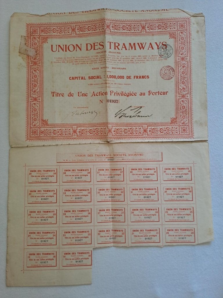 Ancienne action de l'Union des Tramways, Enlèvement ou Envoi, Avant 1920, Action