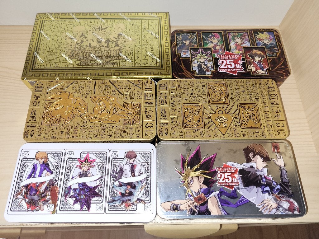 Yu-Gi-Oh! 5 tins en Legendary Decks 2 lot, Ophalen of Verzenden, Zo goed als nieuw, Meerdere kaarten, Foil