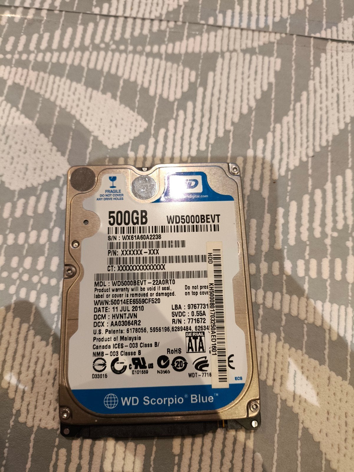 hdd 2.5" 500gb, Informatique & Logiciels, Disques durs, Enlèvement, Laptop, HDD