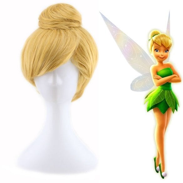 Tinkerbell elfje pruik kort ginger goudgeel haar met knotje, Ophalen of Verzenden, Nieuw