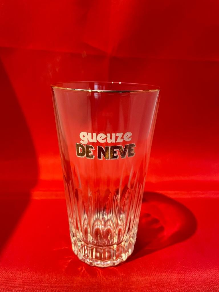 bierglas Gueuze De Neve met gouden rand, Verzamelen, Ophalen of Verzenden, Gebruikt, Bierglas