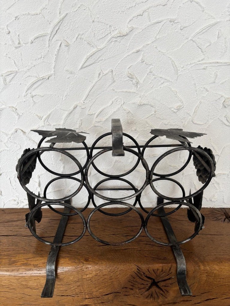 Vintage mid-century wijnrek – handgesmeden, Comme neuf, Enlèvement, 5 à 15 bouteilles, Métal