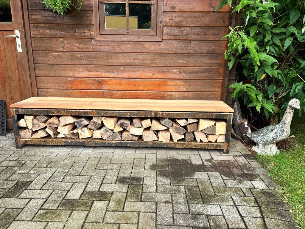 Banc de jardin en acier Corten, rangement en bois, Jardin & Terrasse, Enlèvement ou Envoi, Neuf, Métal