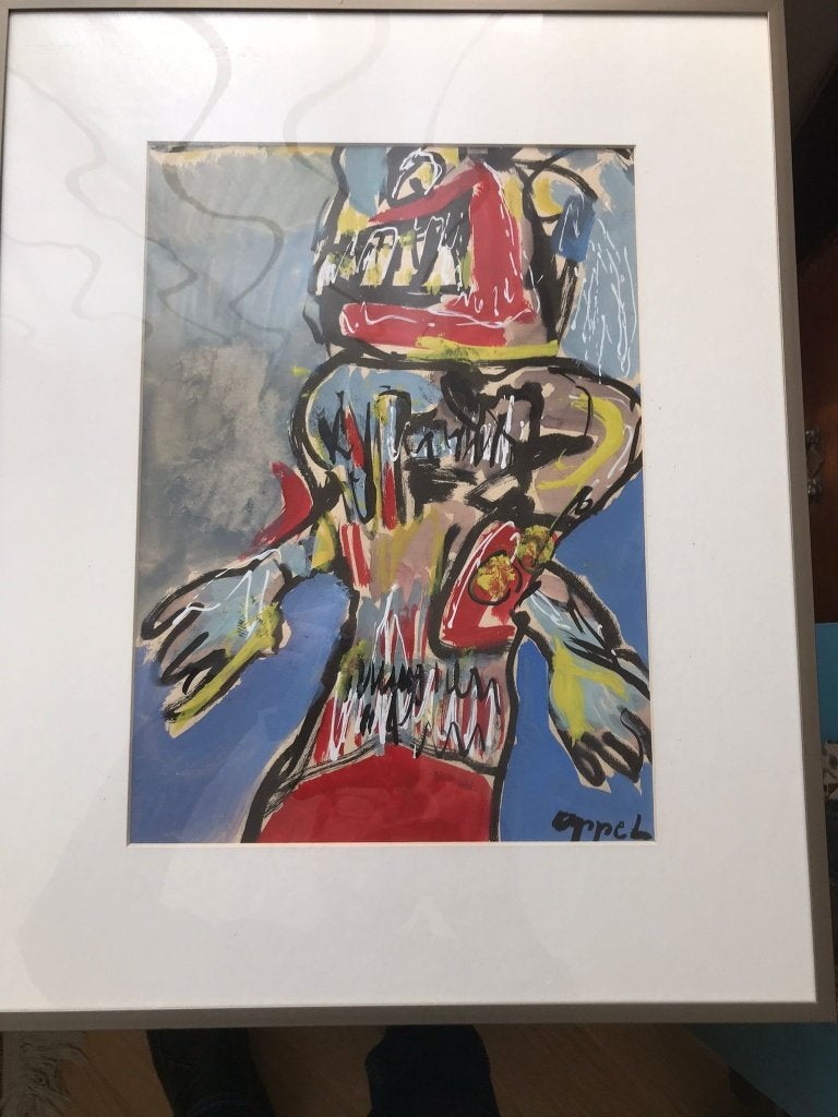 Karel Appel, œuvre unique encadrée et signée, Enlèvement, Signé, Papier
