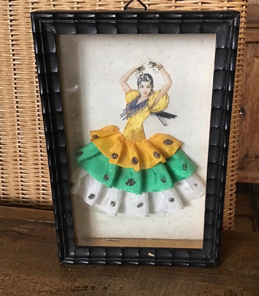 Vintage ingelijst borduurwerk Spaanse danseres, Ophalen of Verzenden, Zo goed als nieuw