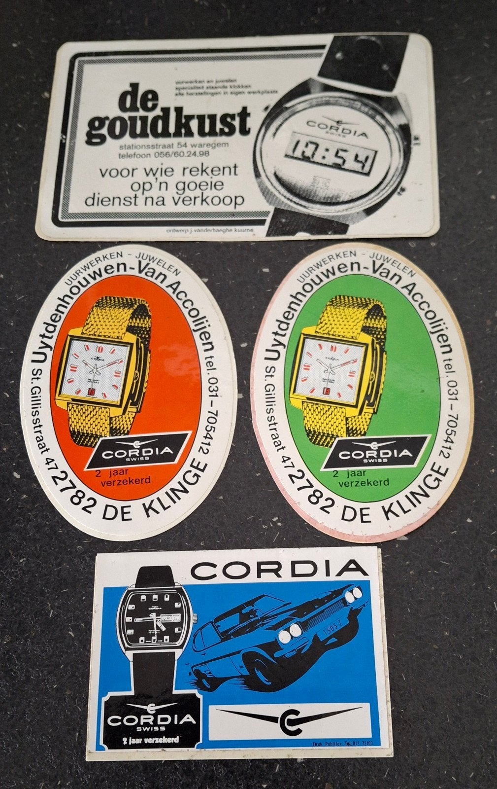 lot vintage stickers horloge merk Cordia De Klinge, Ophalen of Verzenden, Zo goed als nieuw, Merk