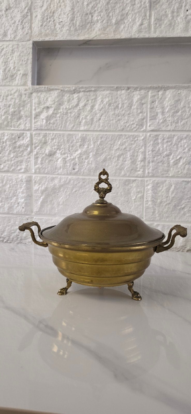 Elegante vintage messing schaal met deksel, Antiek en Kunst, Ophalen