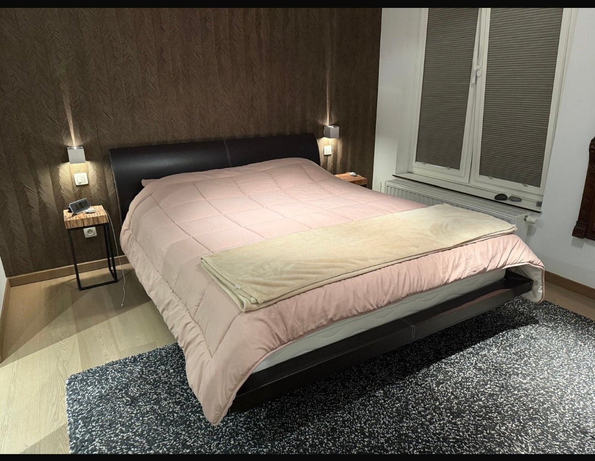 Bruin leder bed, Huis en Inrichting, Slaapkamer | Bedden, Overige materialen, Bruin, Tweepersoons, Ophalen of Verzenden