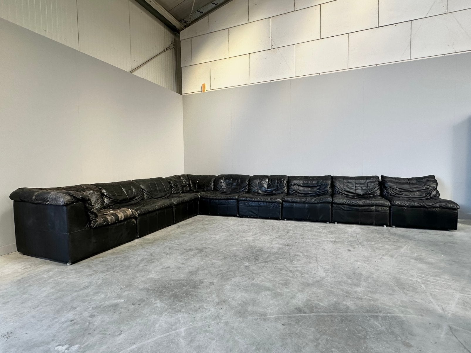Laauser modulaire zwart leren elementenbank vintage design, Antiek en Kunst, Ophalen