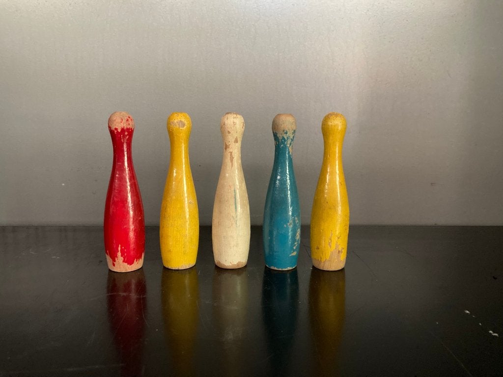 Vintage houten kegels tafelbowling, Antiek en Kunst, Ophalen of Verzenden