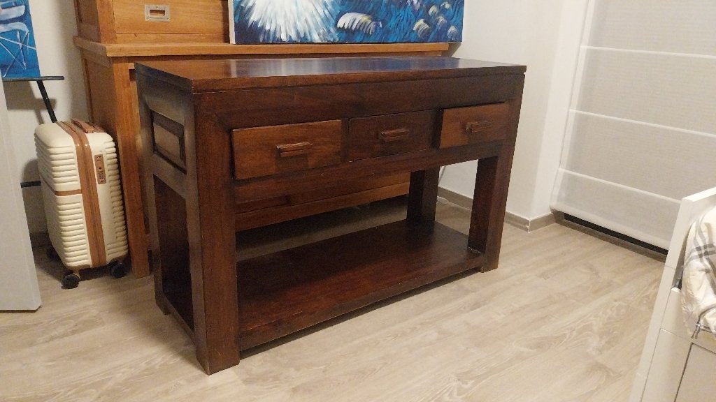 Massieve tv meubel, Ophalen, 100 tot 150 cm, Vintage, Zo goed als nieuw