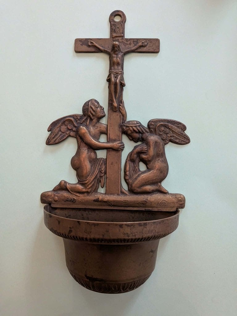 Vintage wijwatervat - messing, Collections, Enlèvement ou Envoi, Utilisé, Image, Christianisme | Catholique