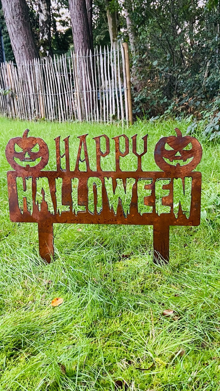 Happy halloween tuinprikker uit cortenstaal, Tuin en Terras, Ophalen, Nieuw