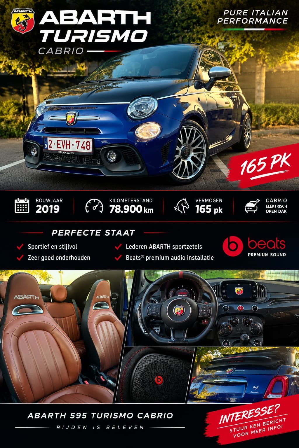 ABARTH 595c tourisme, Autos, Cuir, Achat, Euro 6, Cabriolet