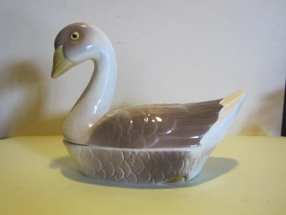 Vintage Michel CAUGANT zwaan terrine, patépot keramiek, Antiek en Kunst, Verzenden