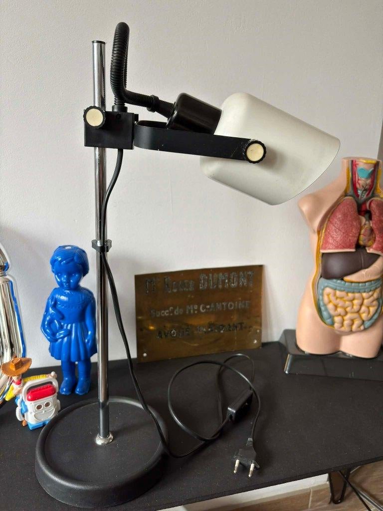 lampe de bureau vintage réglable chrome noir et blanc, Ophalen of Verzenden, Zo goed als nieuw, Metaal