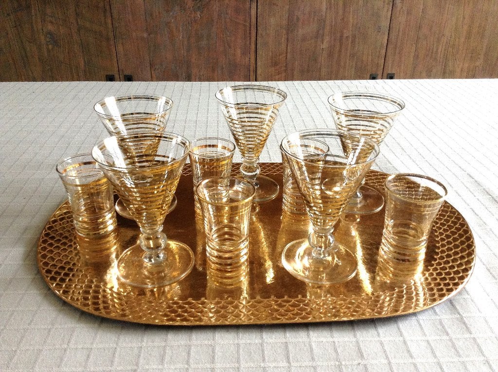 10 verres à apéritif et à liqueur vintage dorés, Enlèvement ou Envoi