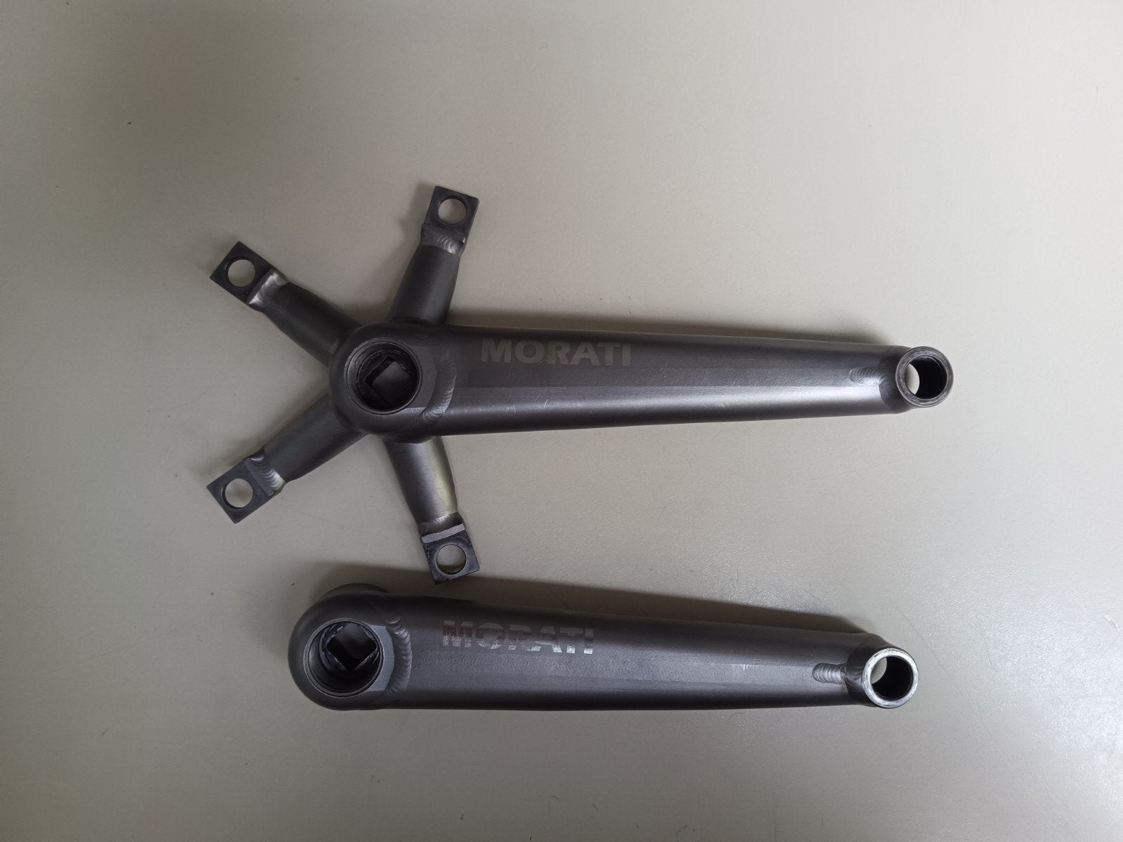 Unieke titanium cranks Morati 175mm, Crankstel of Pedalen, Morati, Titanium, Gravelbike