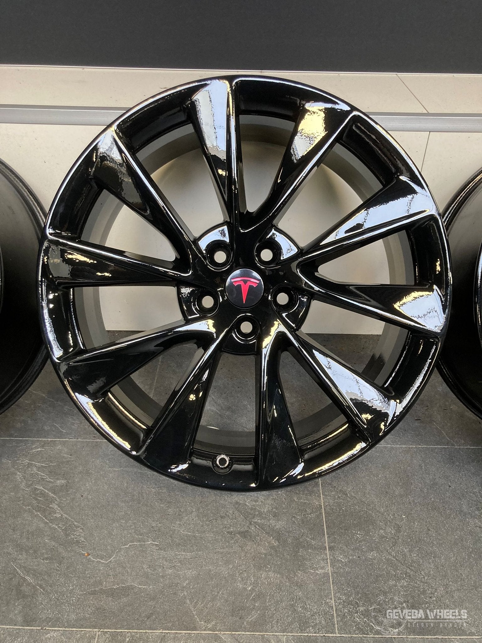 21'' originele Tesla Model S Twin Turbine velgen 5x120 breed, Auto-onderdelen, Banden en Velgen, Gebruikt, Velg(en), -, -