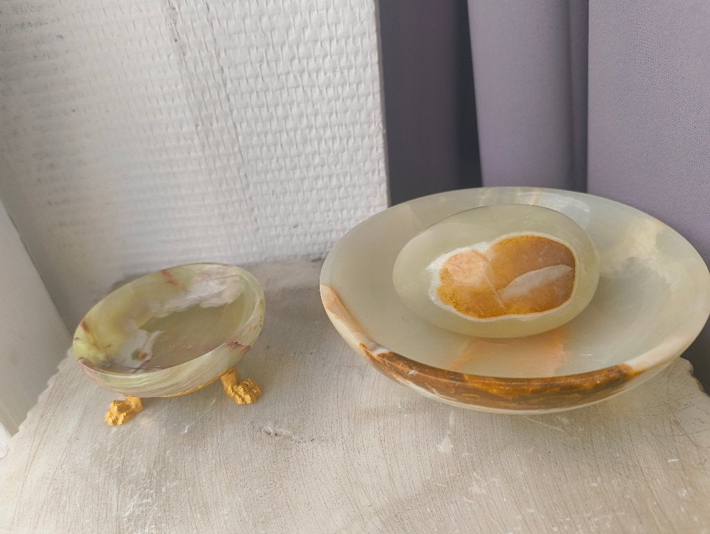 Prachtige 3-delige Vintage Set van Groen Onyx Marmer, Antiek en Kunst, Ophalen