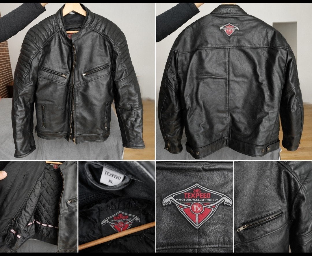 Veste moto TEXPEED en cuir – Taille XL – Avec protections, Motos, Enlèvement, XL