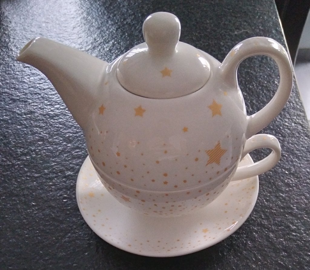 Ensemble à thé blanc/motifs étoilés, Enlèvement, Utilisé, Classique, Porcelaine