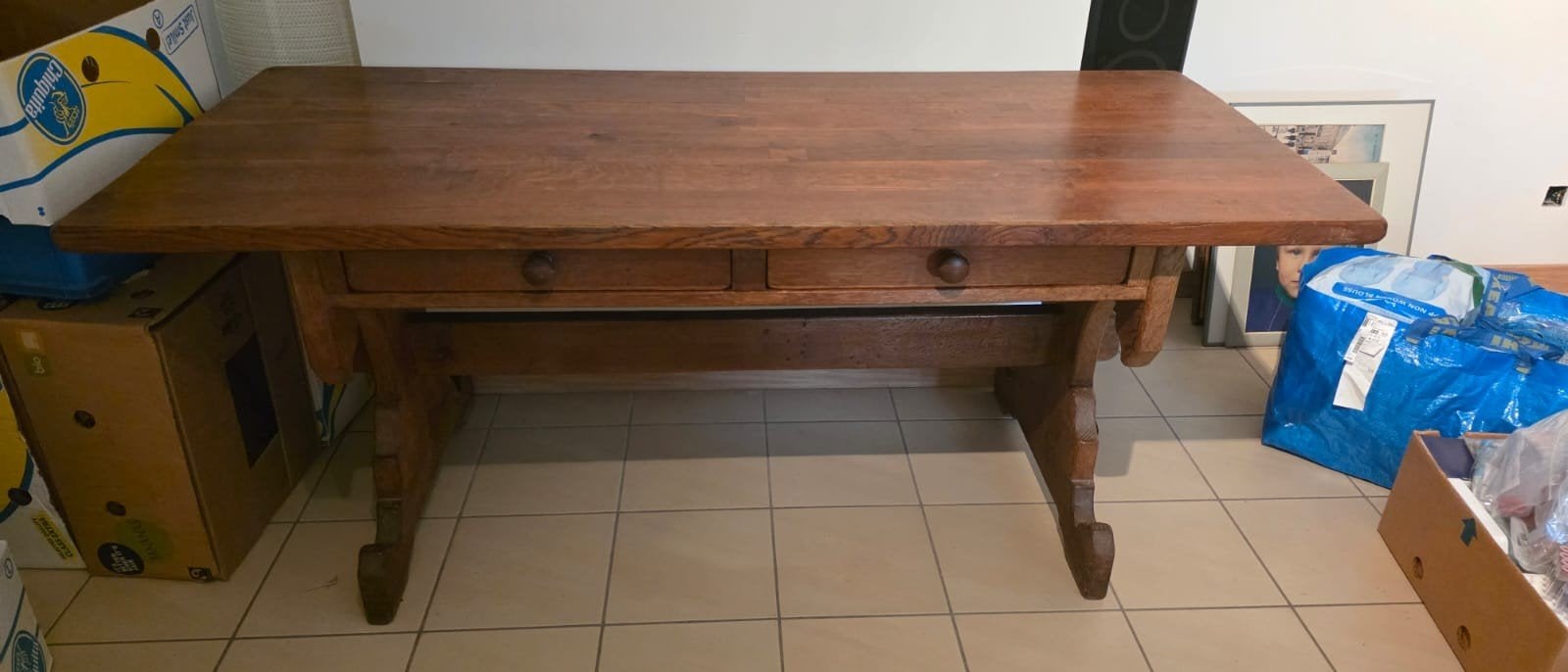 Bureau ancien en bois massif / Table à manger rustique, Enlèvement, Démontable, Bois