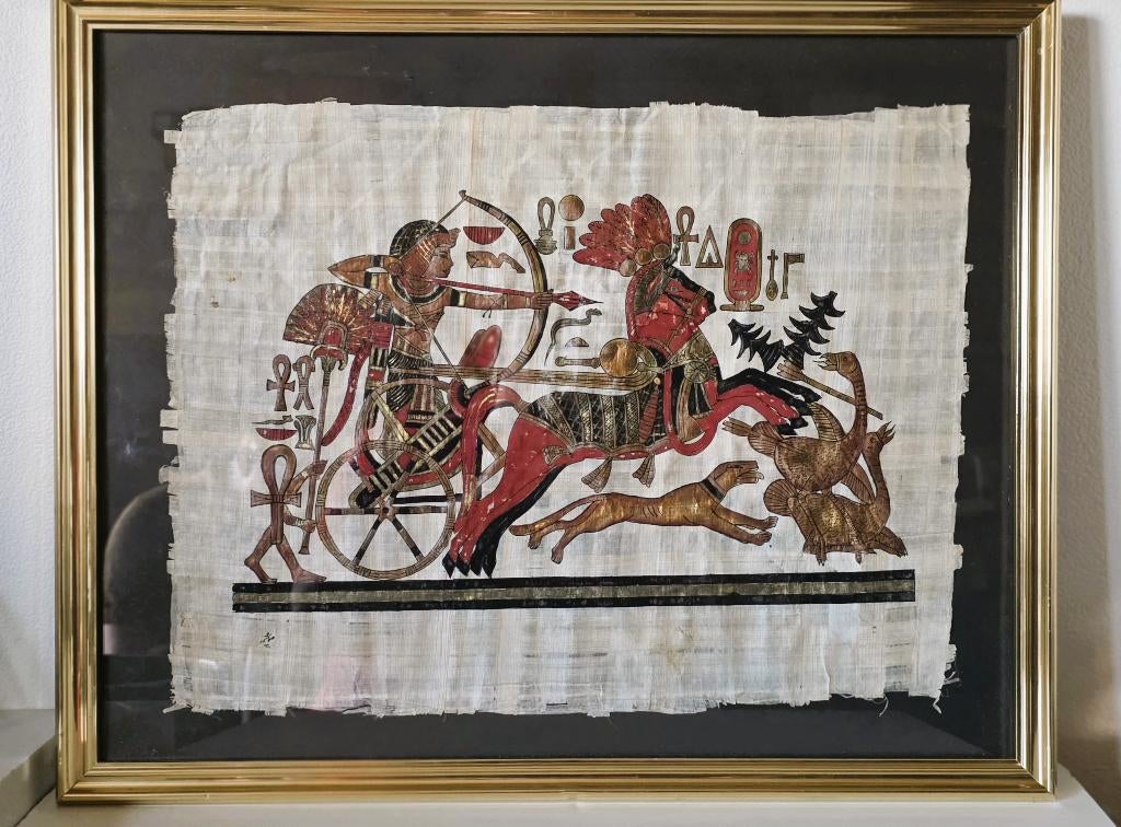 Egyptische Papyrus met jachtscène., Ophalen of Verzenden