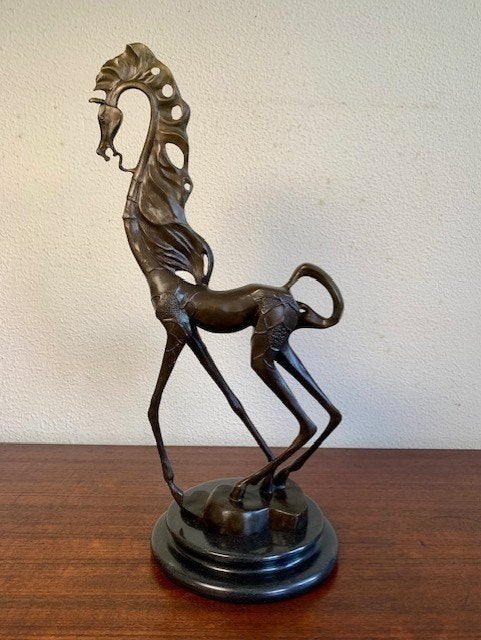Bronzen Beeld Paard Salvador Dali Gesigneerd Surrealisme, Mammifère, Enlèvement ou Envoi, Brun, Marqué