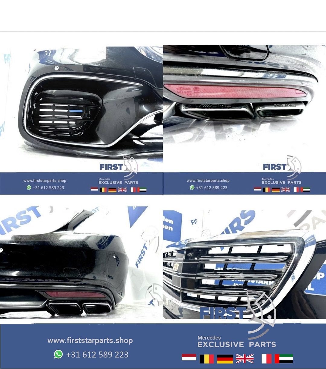 W222 S63 AMG VOORBUMPER + ACHTERBUMPER COMPLEET ZWART WIT GR, Auto-onderdelen, Gebruikt, -, Ophalen of Verzenden, Bumper