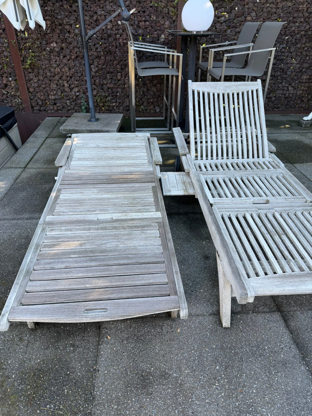Ligstoel teak, Ophalen, Gebruikt, Teakhout, Verstelbaar