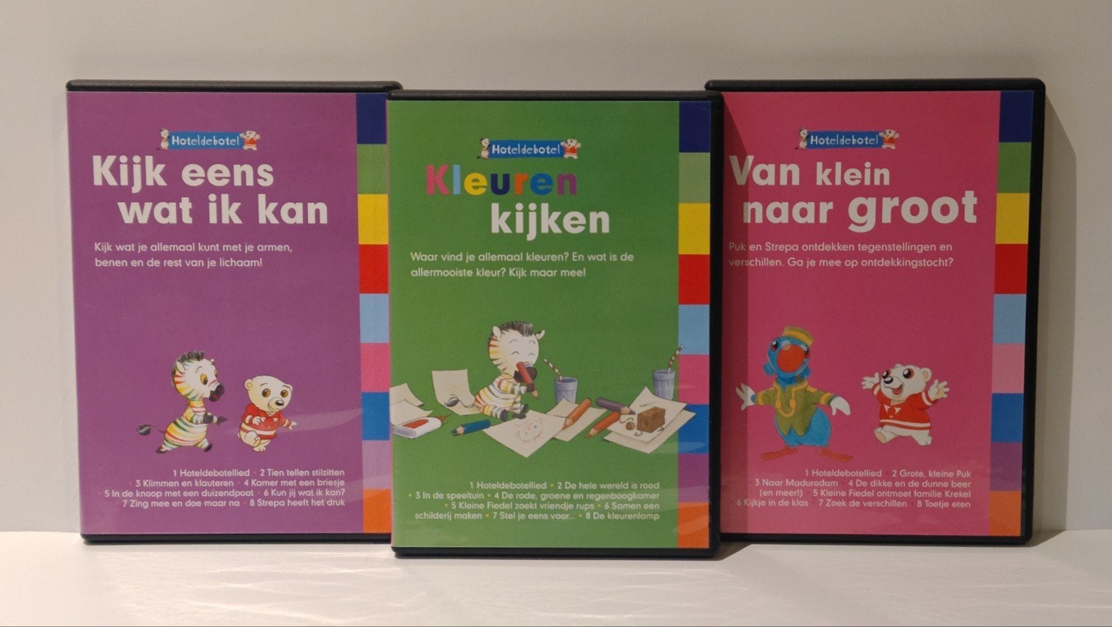 Hoteldebotel 3 educatieve kinder dvd’s Kleuren kijken Groot, Cd's en Dvd's, Ophalen of Verzenden
